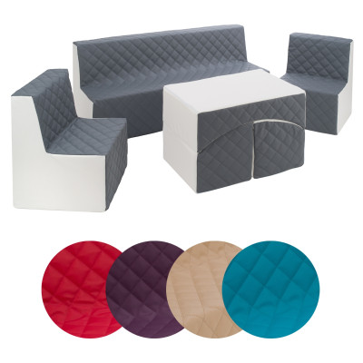 Ensemble de meubles pour l'enfant - 2xfauteuil+canapé+pouf dépliant en éco-cuir matelassé