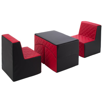 Set mobili per bambini in ecopelle trapuntata: due poltrone e una poltrona reclinabile.