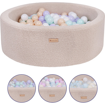 Grey bouclé ball pit + 300 balls